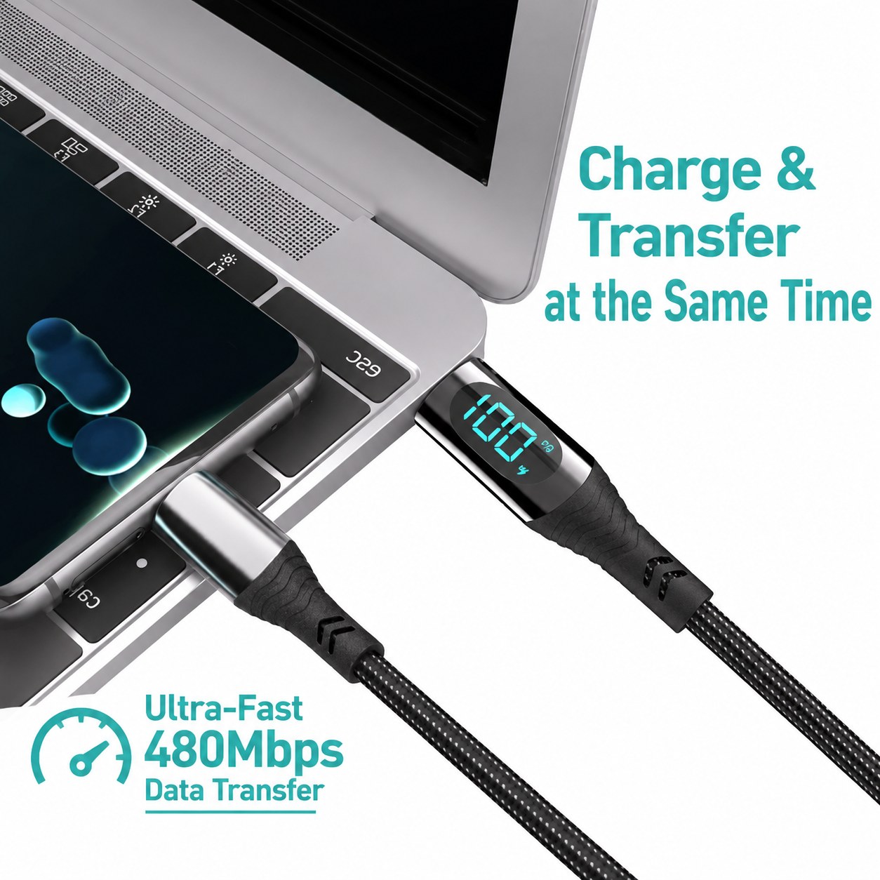 100W USB-C Cable with LED Display — 2