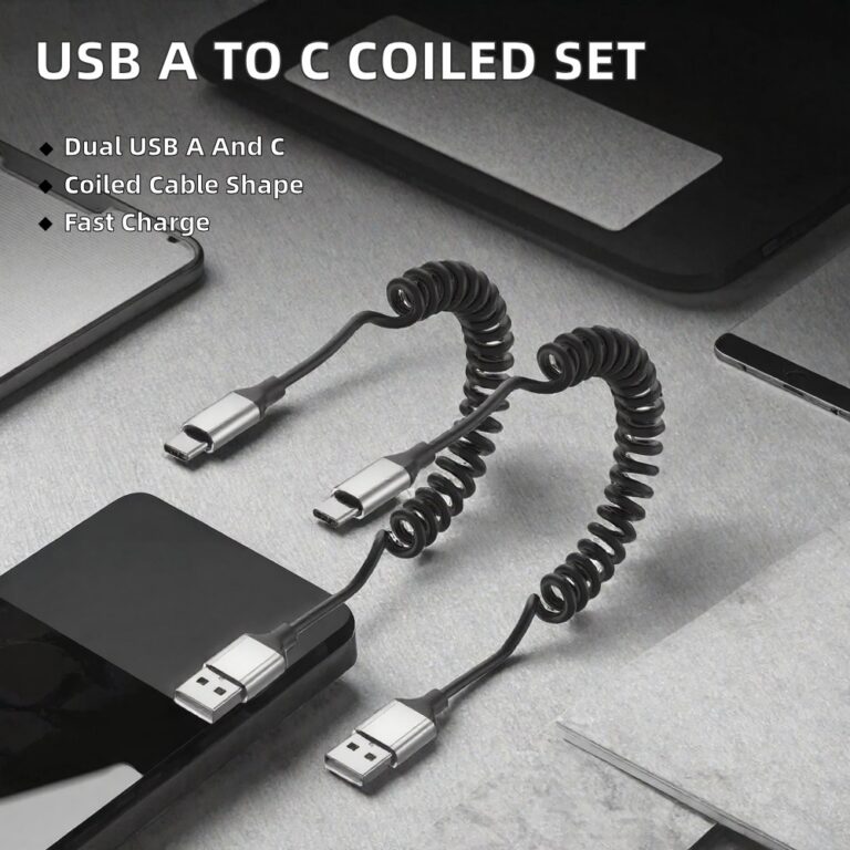 Coiled USB-A to USB-C Cable
