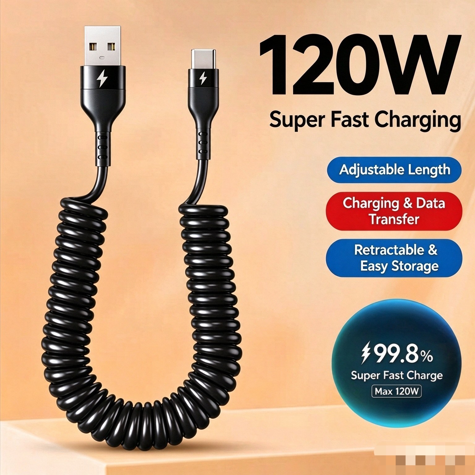 Coiled USB-A to USB-C Cable — 3