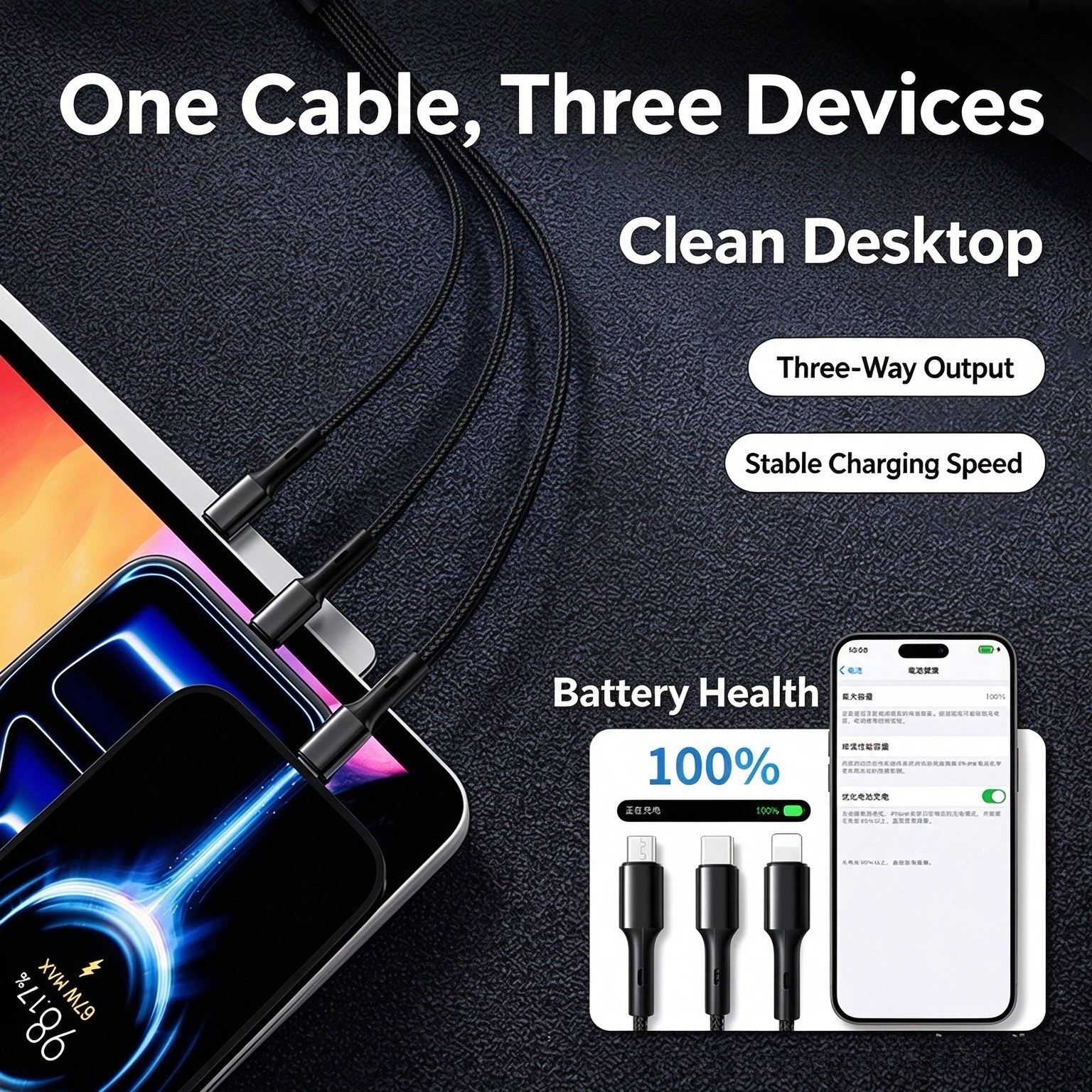 3-in-1 Braided Cable with LED Logo — 3