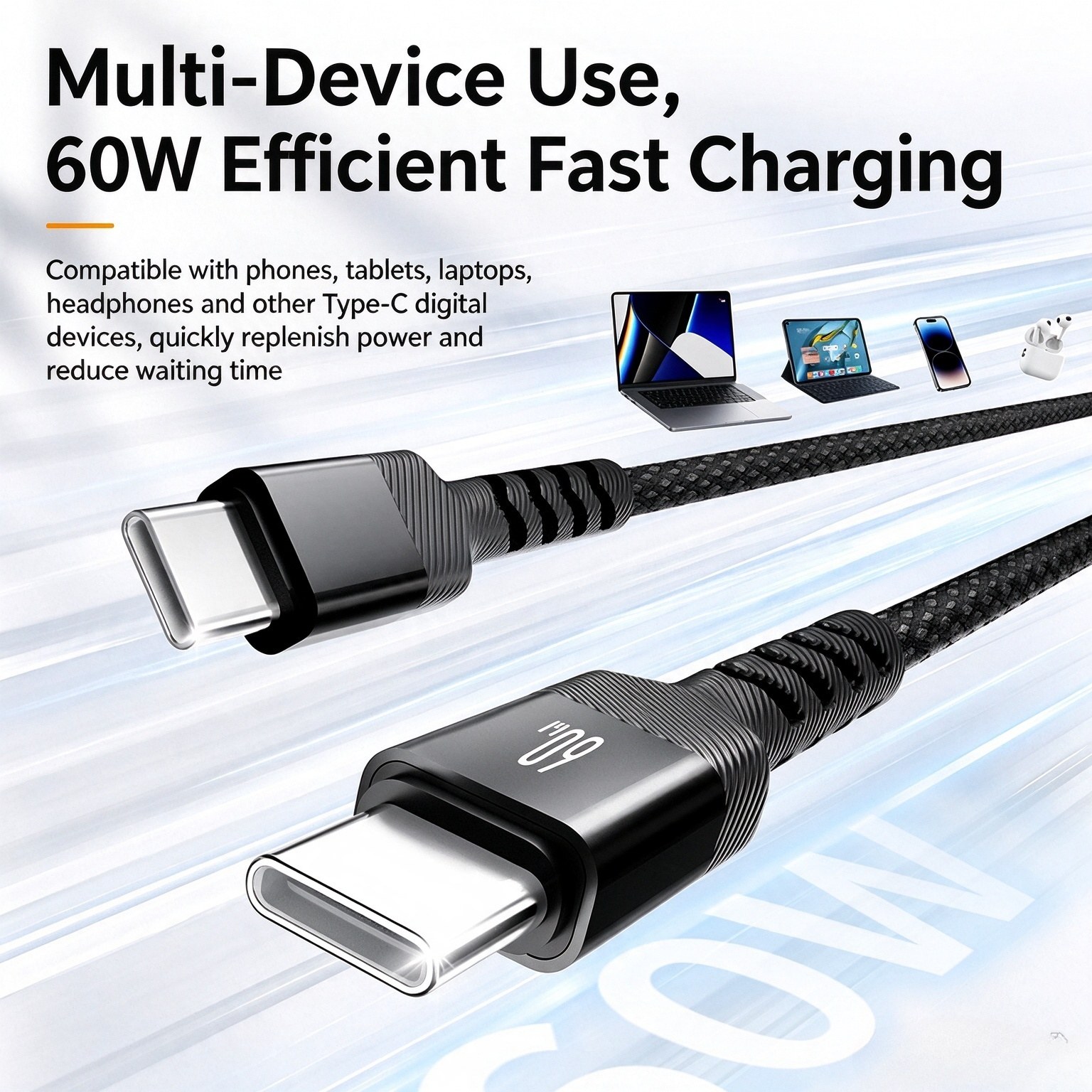 60W 5A Nylon Braided USB-C Cable — 2